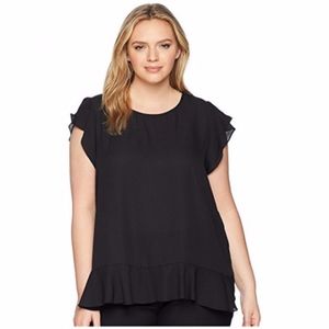 KARI LYN Women's Plus Size Black Maia Ruffle Sleeve Top 2X